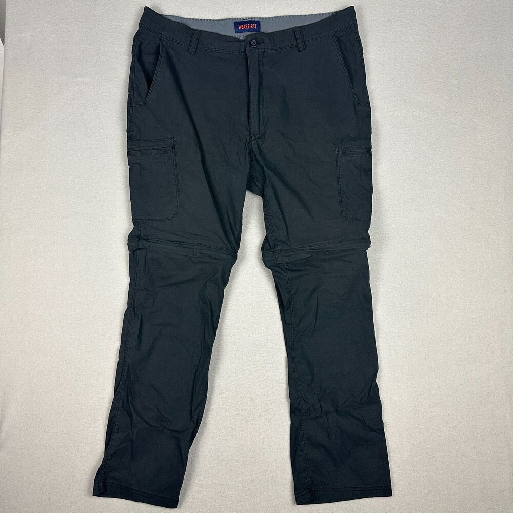 Wearfirst Mens Size 38x32 Cargo Pants Black Convertible Zip Off Utility Workwear